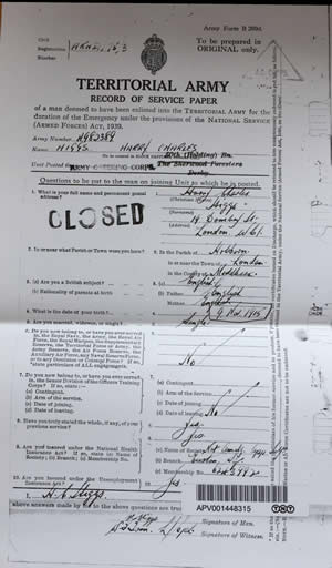 Territorial Army record of service