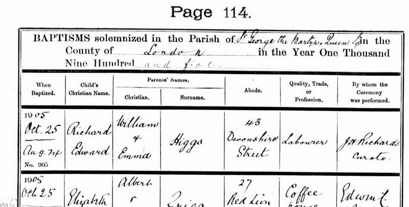 Richard E Higgs baptism