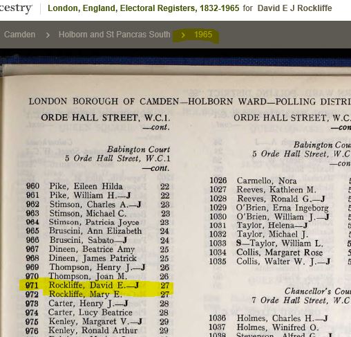 Electoral Roll entry